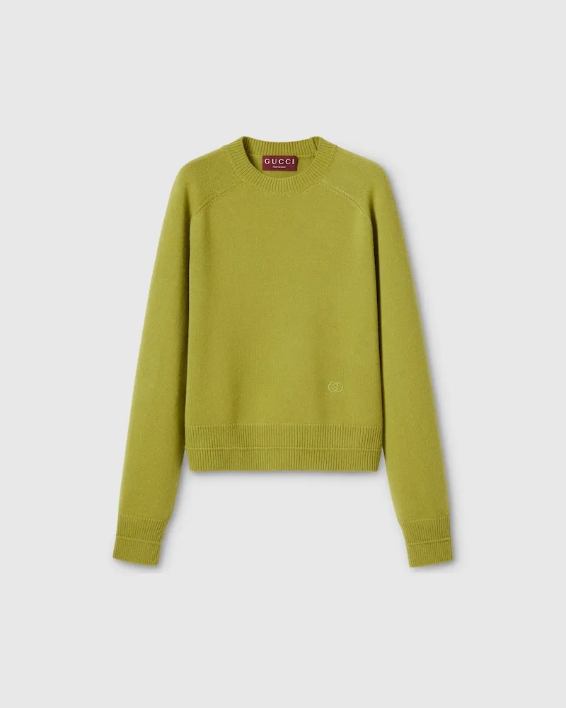 Gucci Pullover aus Wolle Und Kaschmir Mit Stickerei, Größe Grün