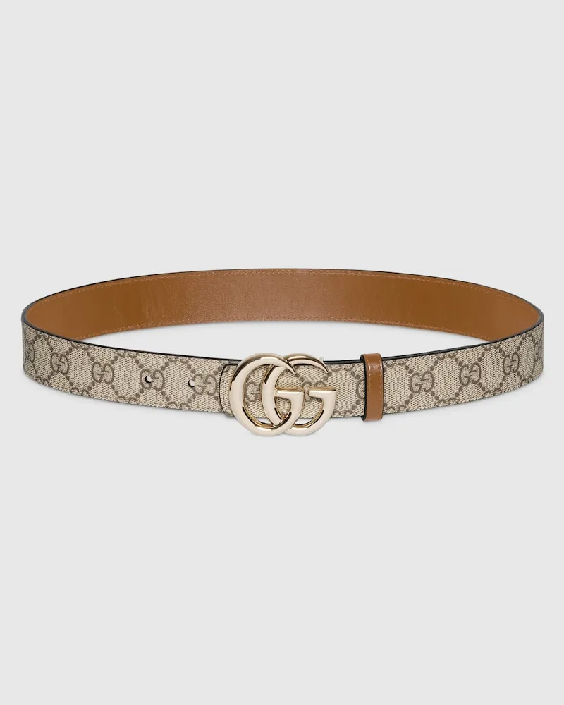 Gucci Wendbarer GG Marmont Gürtel, Größe 95 Beige