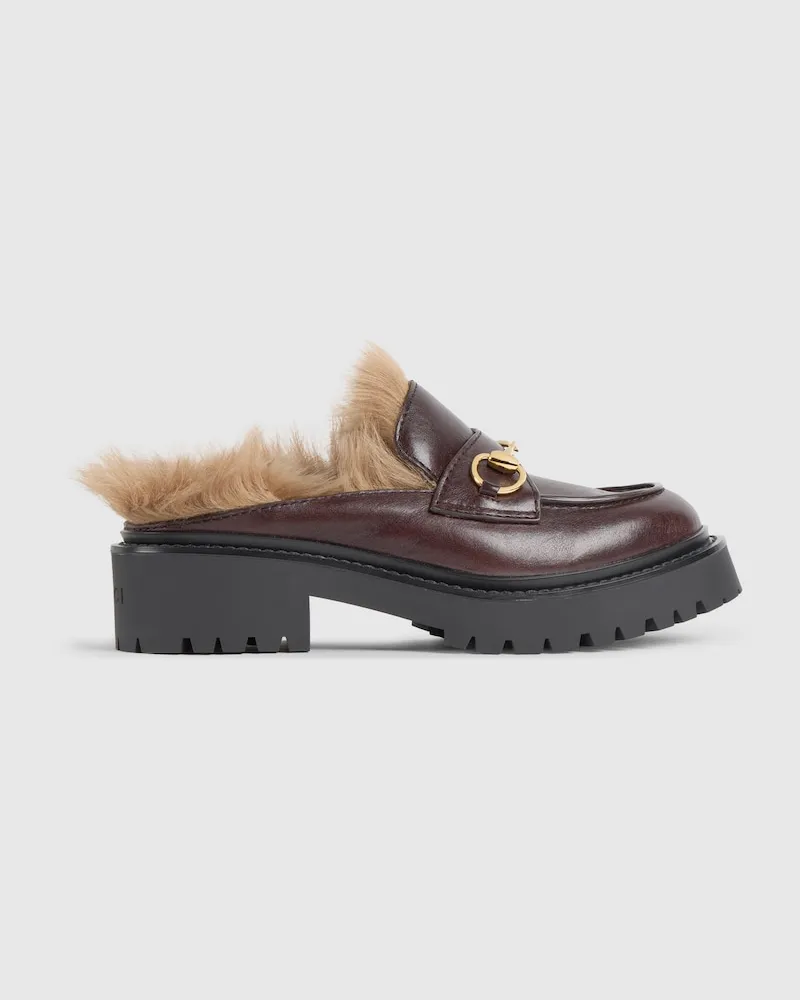 Gucci Damen-Mules mit Horsebit Und Profilsohle Braun