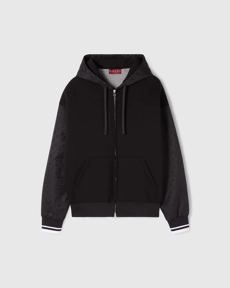 Gucci Jacke aus Jersey Und Wolle Mit Reißverschluss, Größe Schwarz