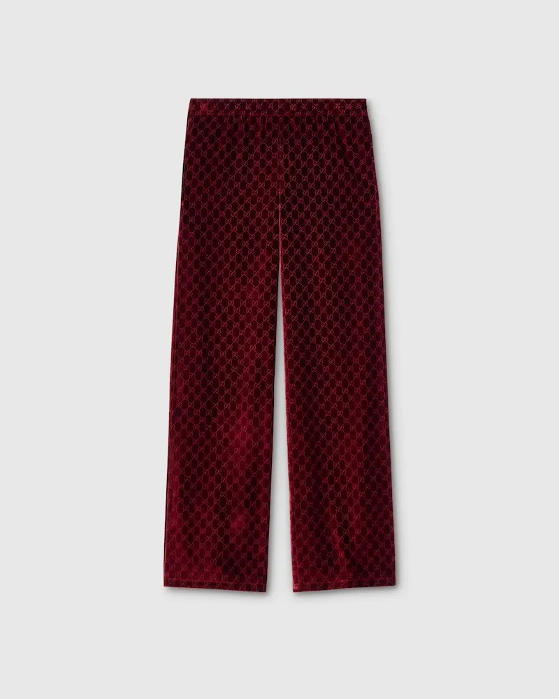 Gucci Pantalon De Sport En Velours Stretch GG Effet Dévoré, Taille Bordeaux
