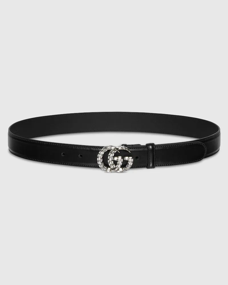 Gucci Schmaler GG Marmont Gürtel mit Kristallen Schwarz