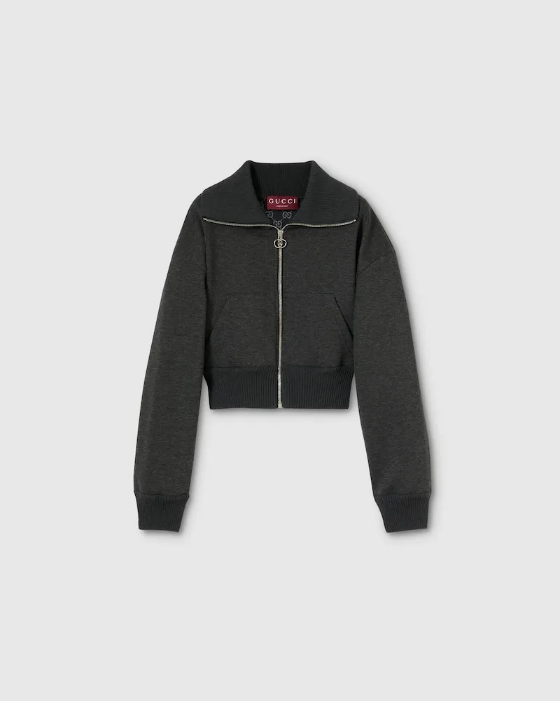 Gucci Jacke aus Jersey-Doppelgewebe Mit Reißverschluss, Größe Grau