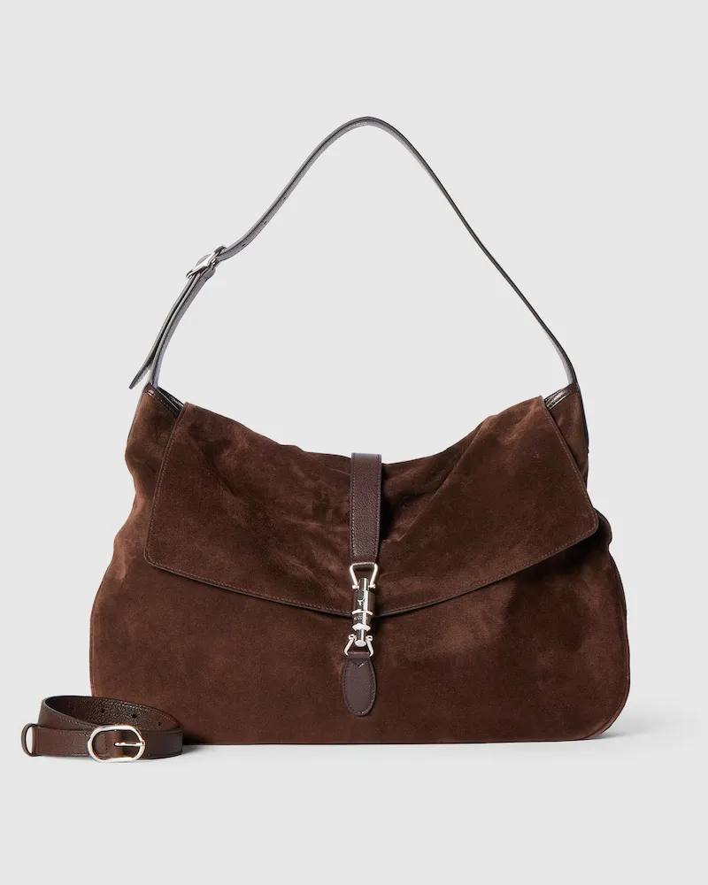 Gucci Große Jackie Flap Umhängetasche Braun