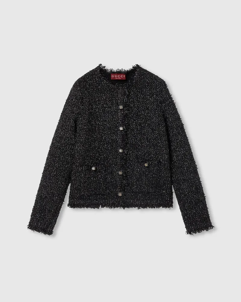 Gucci Cardigan aus Lamé Mit Grobmaschigem Effekt, Größe Schwarz