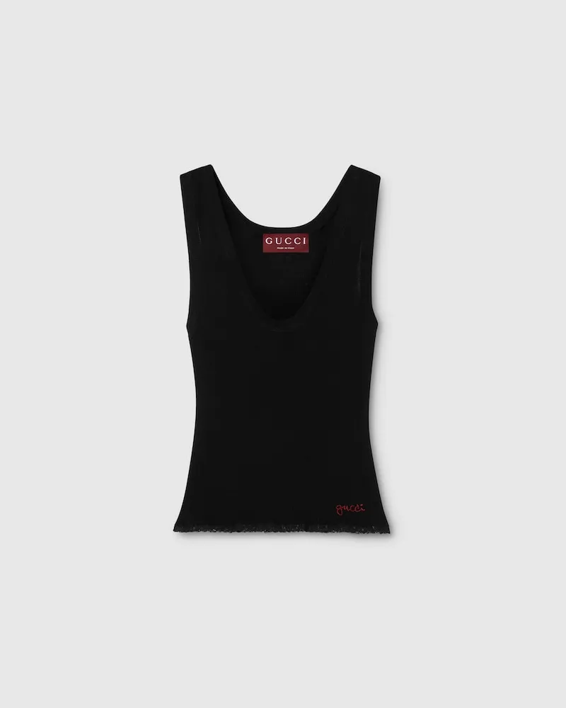 Gucci Tanktop aus Gerippter Baumwolle Mit Stickerei, Größe Schwarz