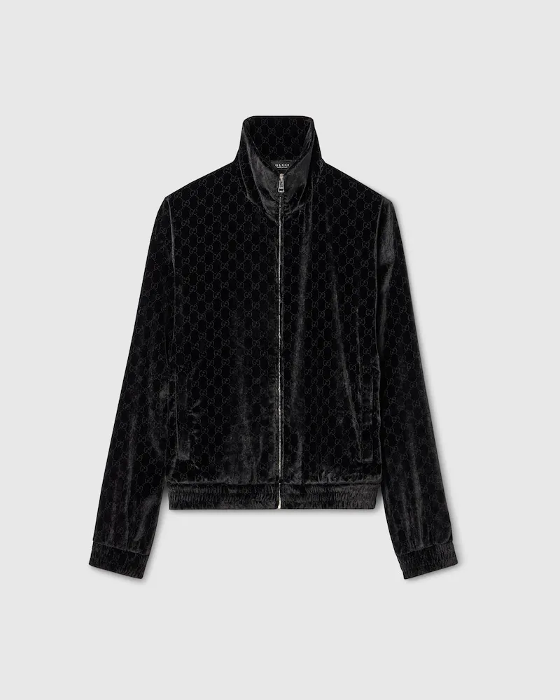 Gucci Jacke aus GG Stretch-Dévoré-Samt Mit Reißverschluss, Größe Schwarz