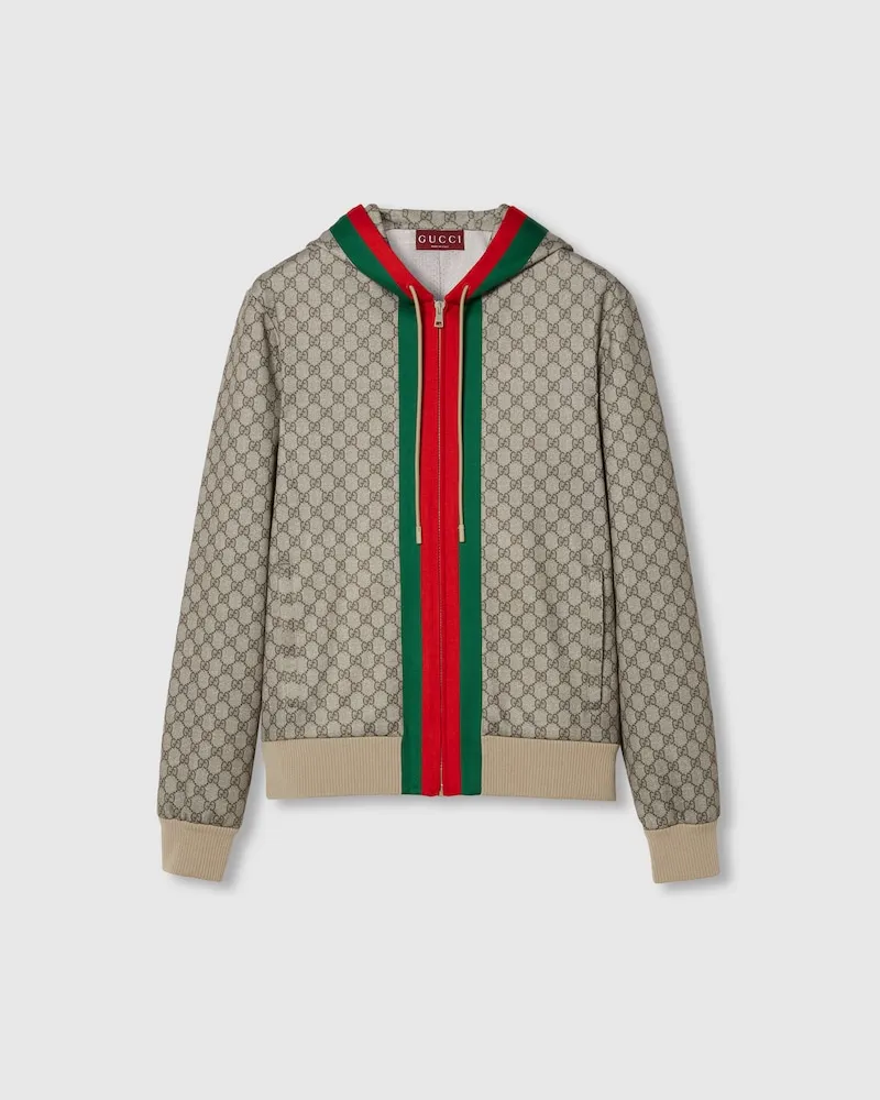 Gucci Jacke aus Technischem Jersey Mit Reißverschluss Und Web, Größe Beige