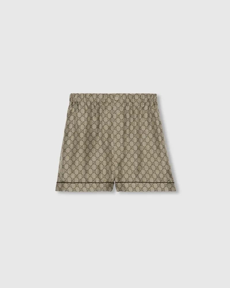 Gucci Shorts aus Seide Mit GG Supreme-Print, Größe Beige