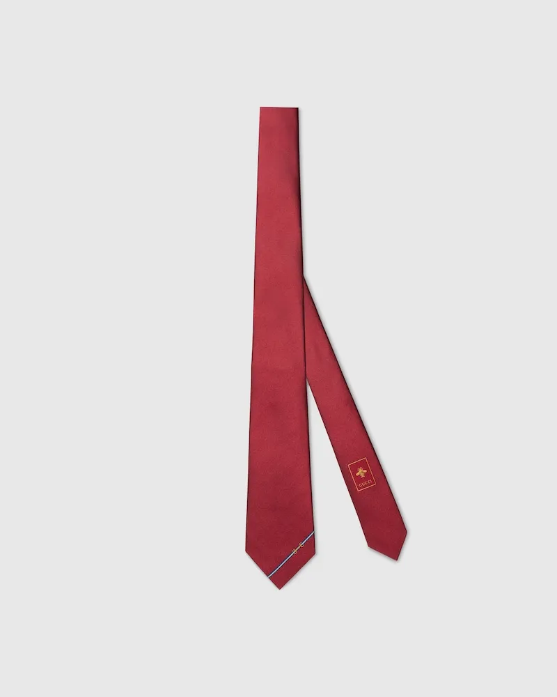 Gucci Silk Tie With Horsebit Jacquard Rouge
