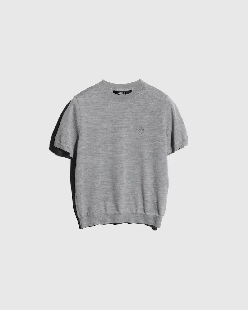 Gucci T-Shirt aus Seide Und Wolle mit Stickerei Grau