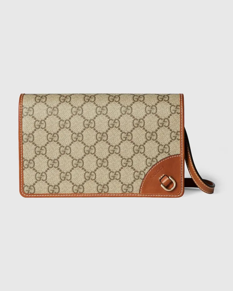 Gucci GG Emblem Brieftasche Mit Lederriemen Beige