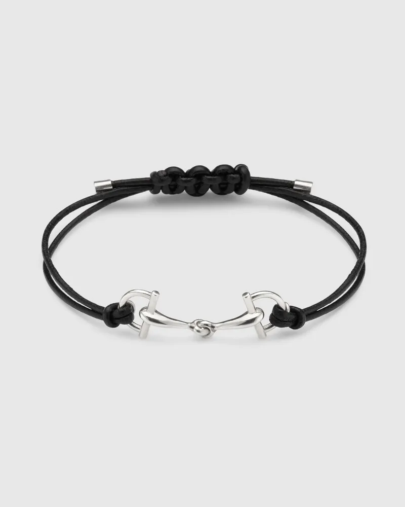 Gucci Staffa Armband aus Leder Silber
