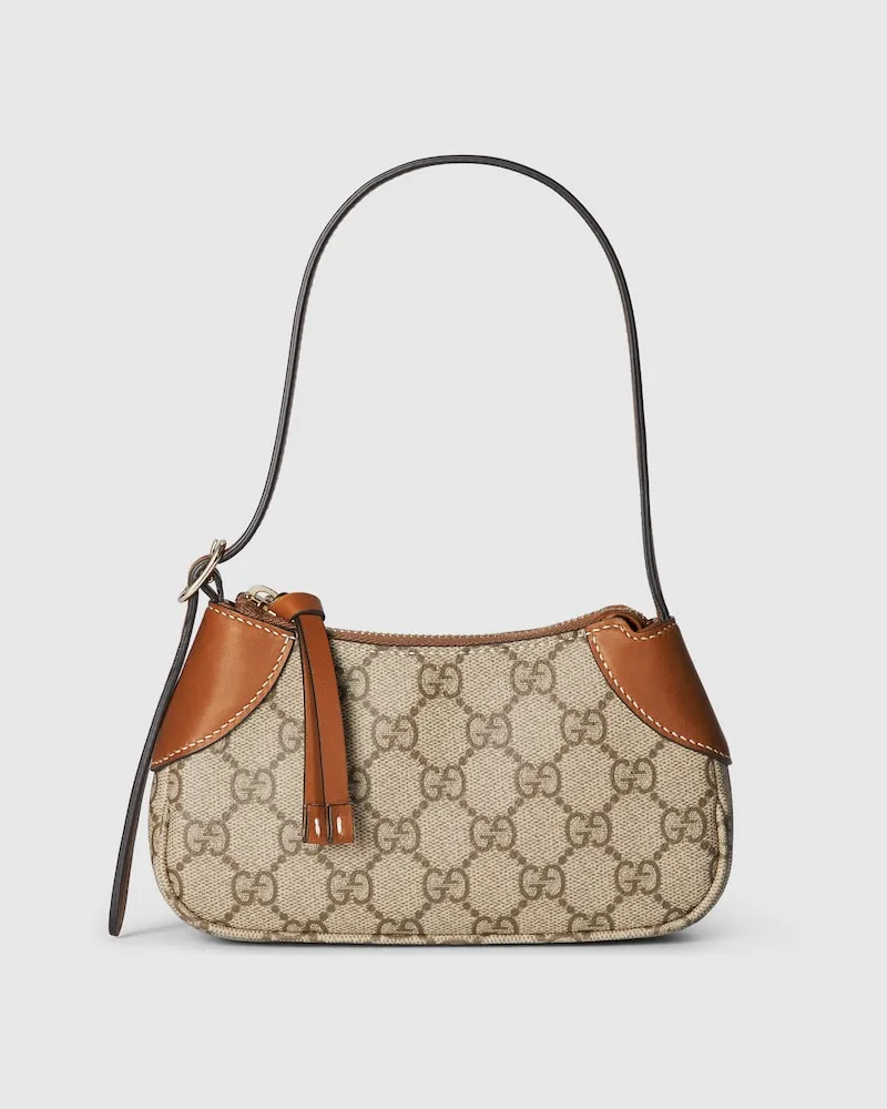 Gucci Kleine GG Emblem Schultertasche Beige