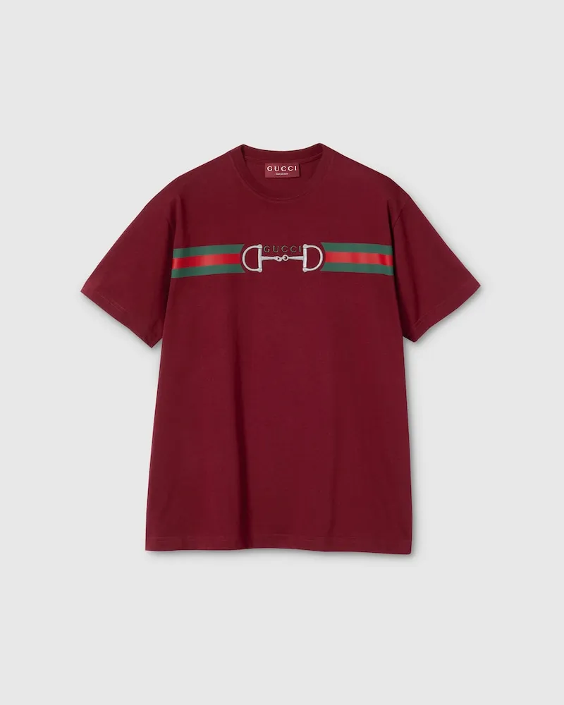 Gucci T-Shirt aus Mittelschwerem Baumwolljersey Mit Print, Größe Bordeauxrot