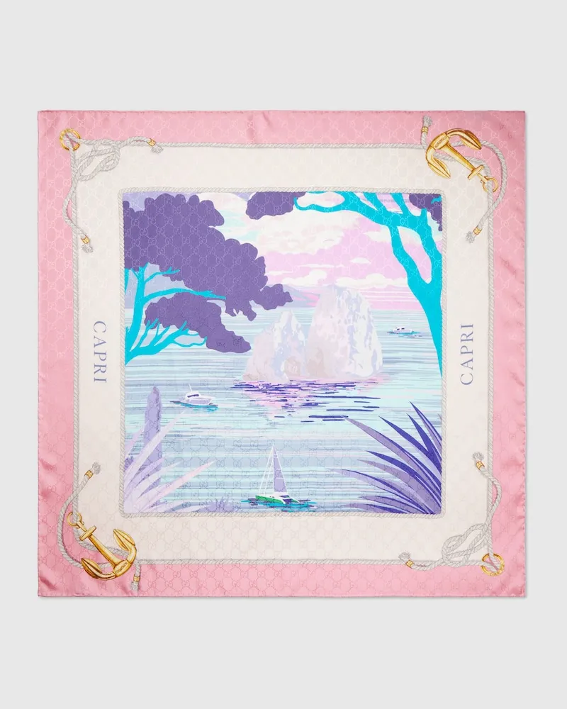 Gucci Bedrucktes 'Capri' Vierecktuch aus Seide Pink