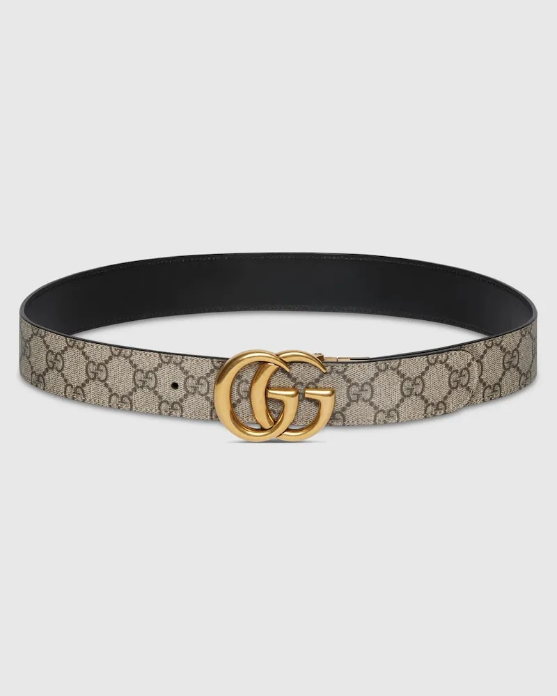 Gucci Wendbarer GG Marmont Gürtel, Größe 95 Beige