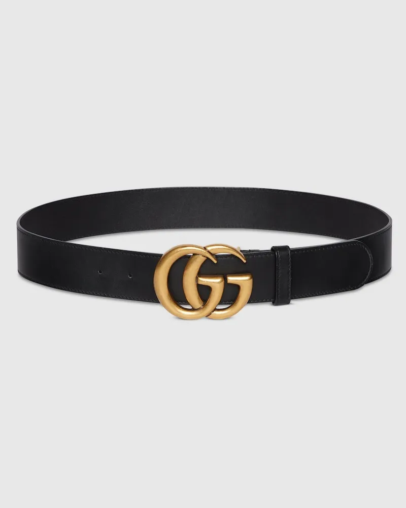 Gucci Breiter GG Marmont Gürtel, Größe 95 Schwarz