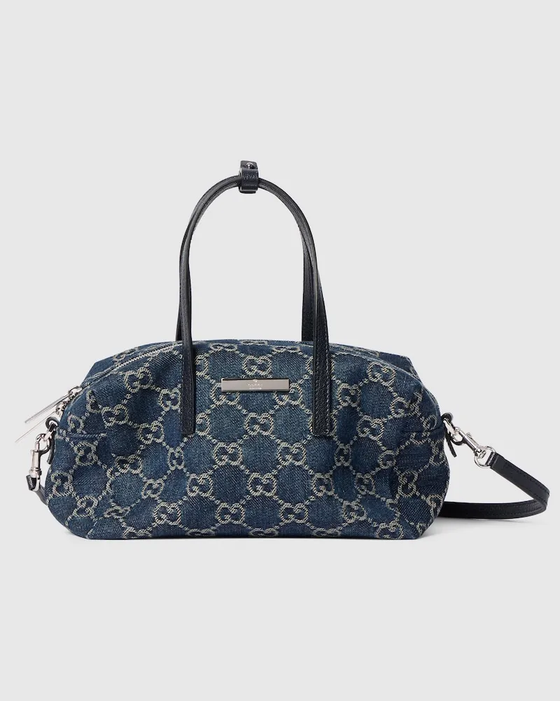 Gucci Kleine Boston-Tasche mit Plakette Blau