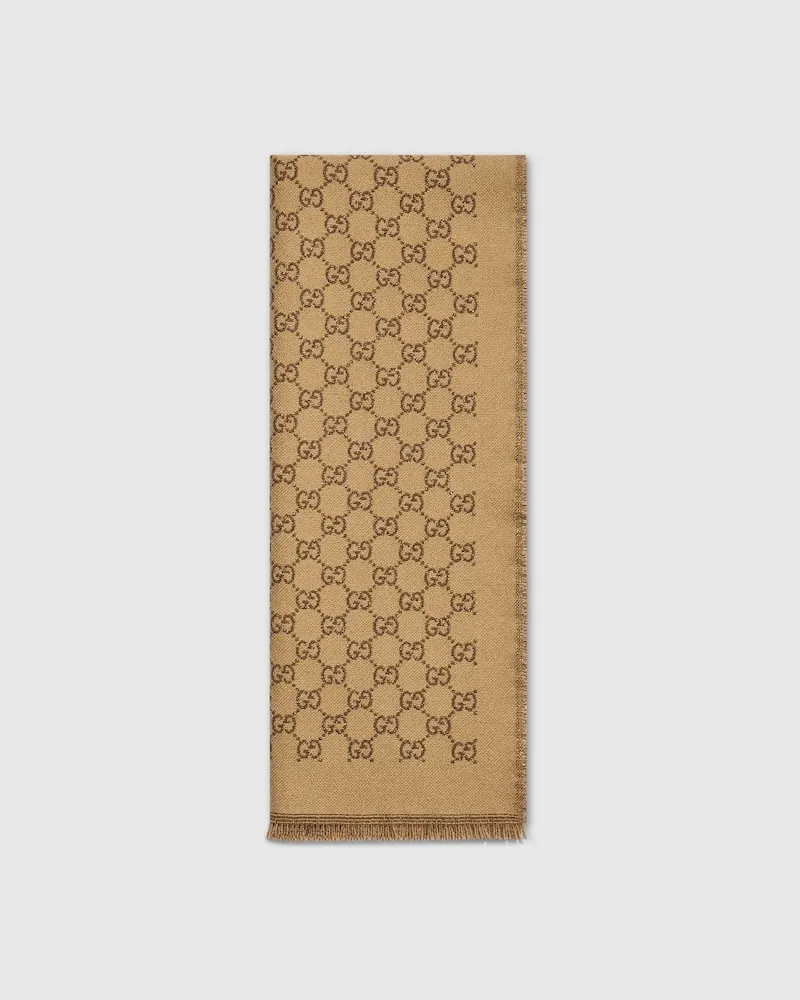 Gucci Schal aus Wolle, Viskose Und GG Lamé Beige