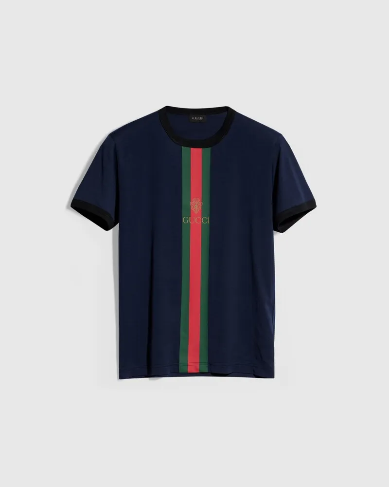 Gucci T-Shirt aus Baumwolljersey mit Print, Größe Blau