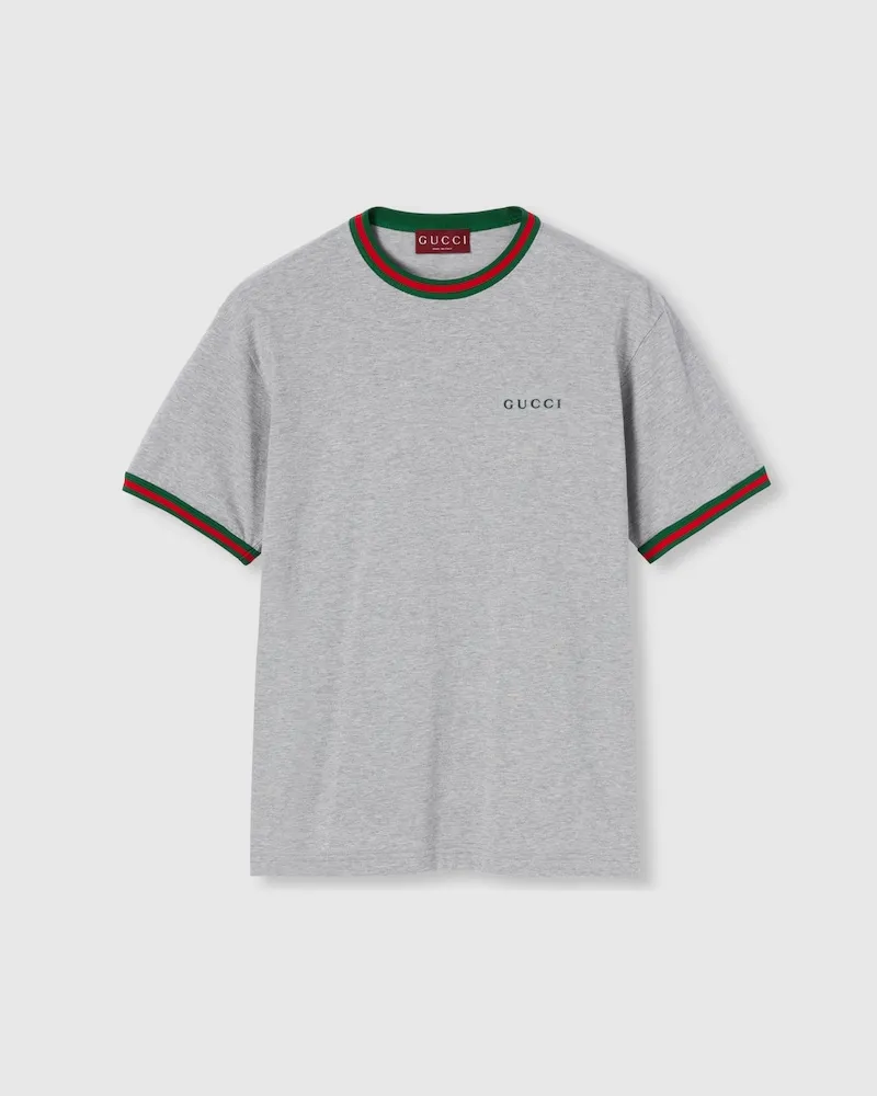 Gucci T-Shirt aus Baumwolljersey Mit Stickerei, Größe Grau