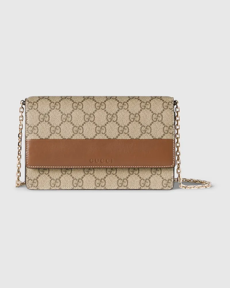Gucci GG Emblem Brieftasche mit Kettenriemen Braun