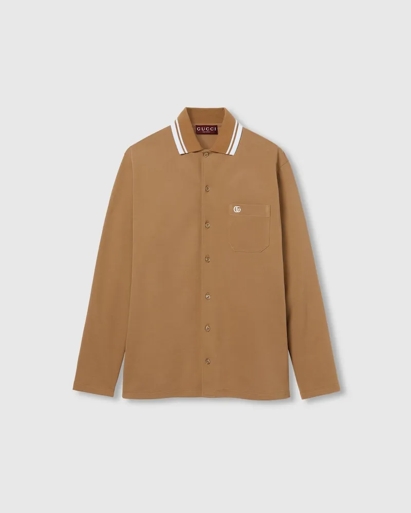 Gucci Poloshirt aus Baumwoll-Piqué Mit Stickerei, Größe Beige
