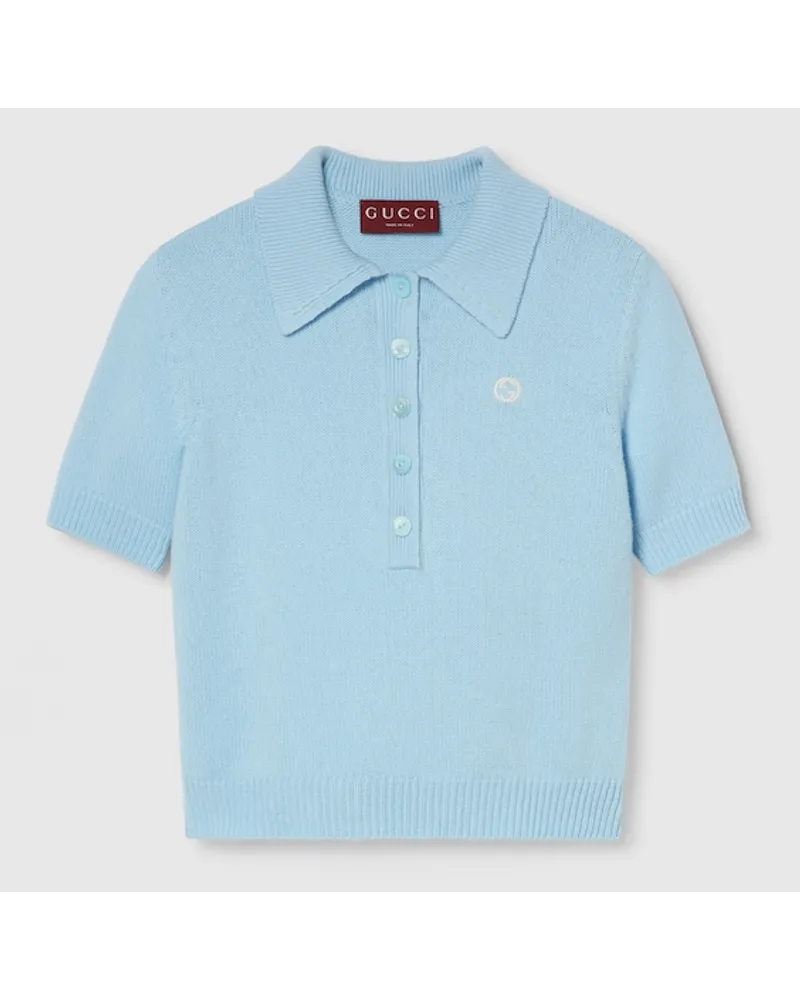 Gucci Poloshirt Aus Wolle Und Kaschmir Blau