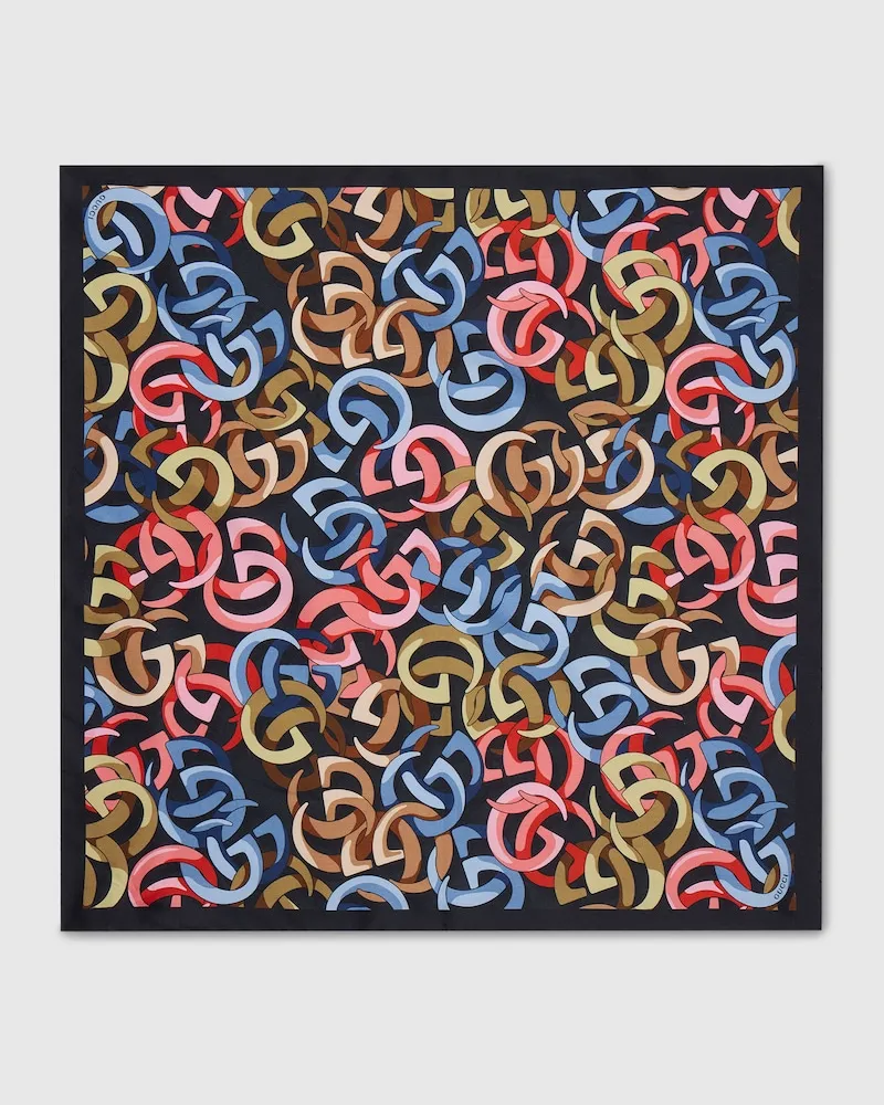 Gucci Einstecktuch aus Seide mit Print Blau