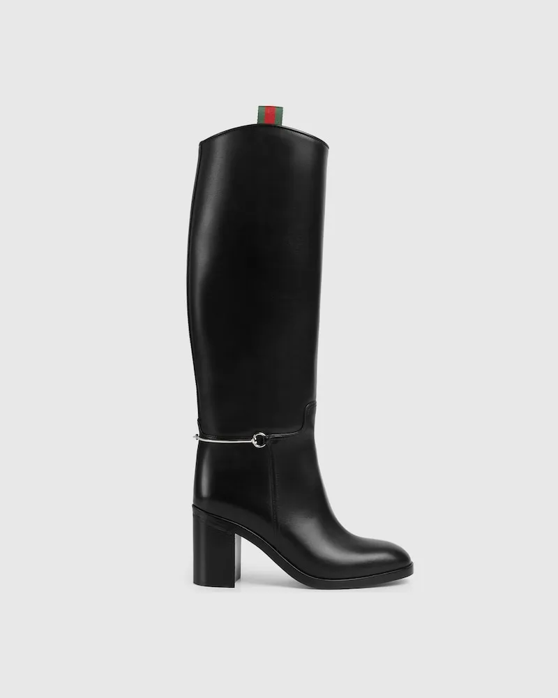 Gucci Damenstiefel Mit Schmalem Horsebit, Größe Schwarz