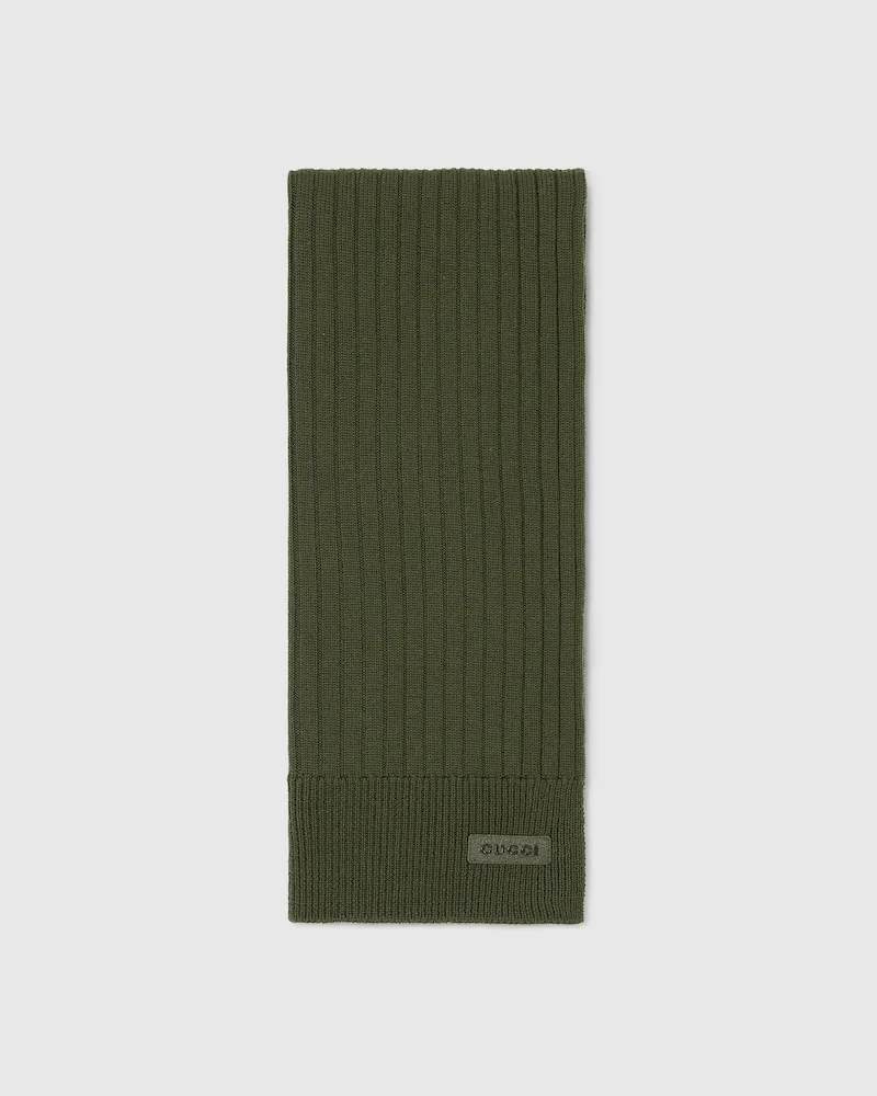 Gucci Schal aus Wollstrick Mit Logo Grün