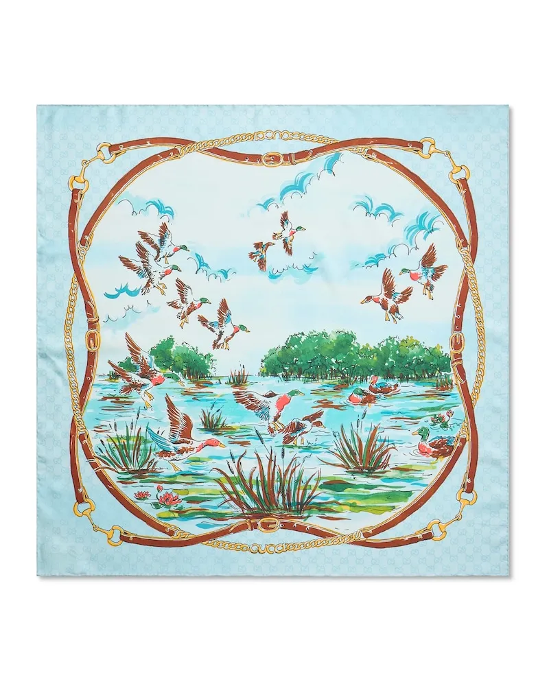 Gucci Vierecktuch aus Seidentwill mit Print Blau