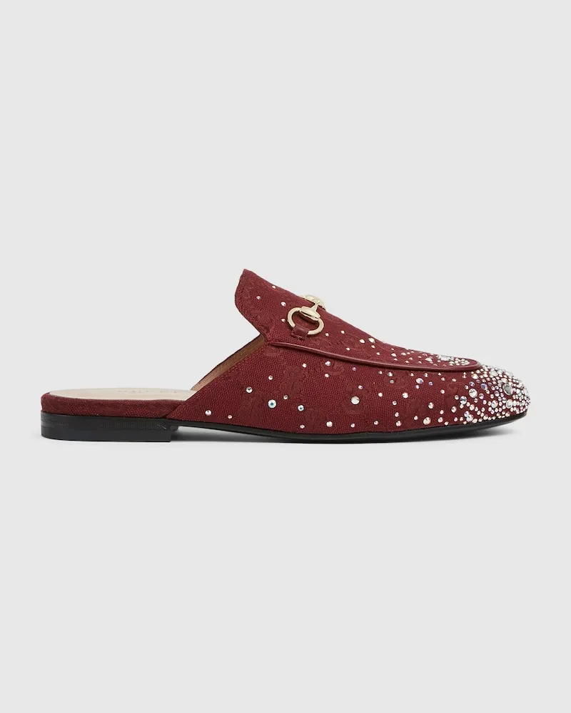 Gucci Princetown Damenslipper Mit Kristallen, Größe Bordeauxrot