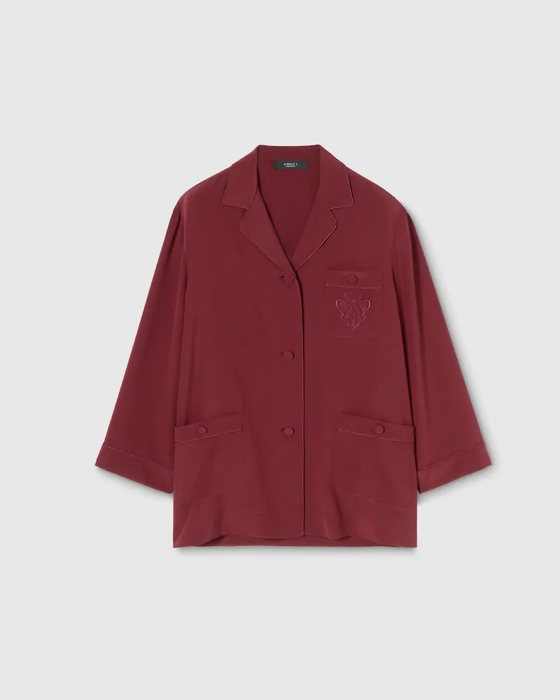 Gucci Bluse aus Crêpe De Chine Mit Stickerei, Größe Bordeauxrot