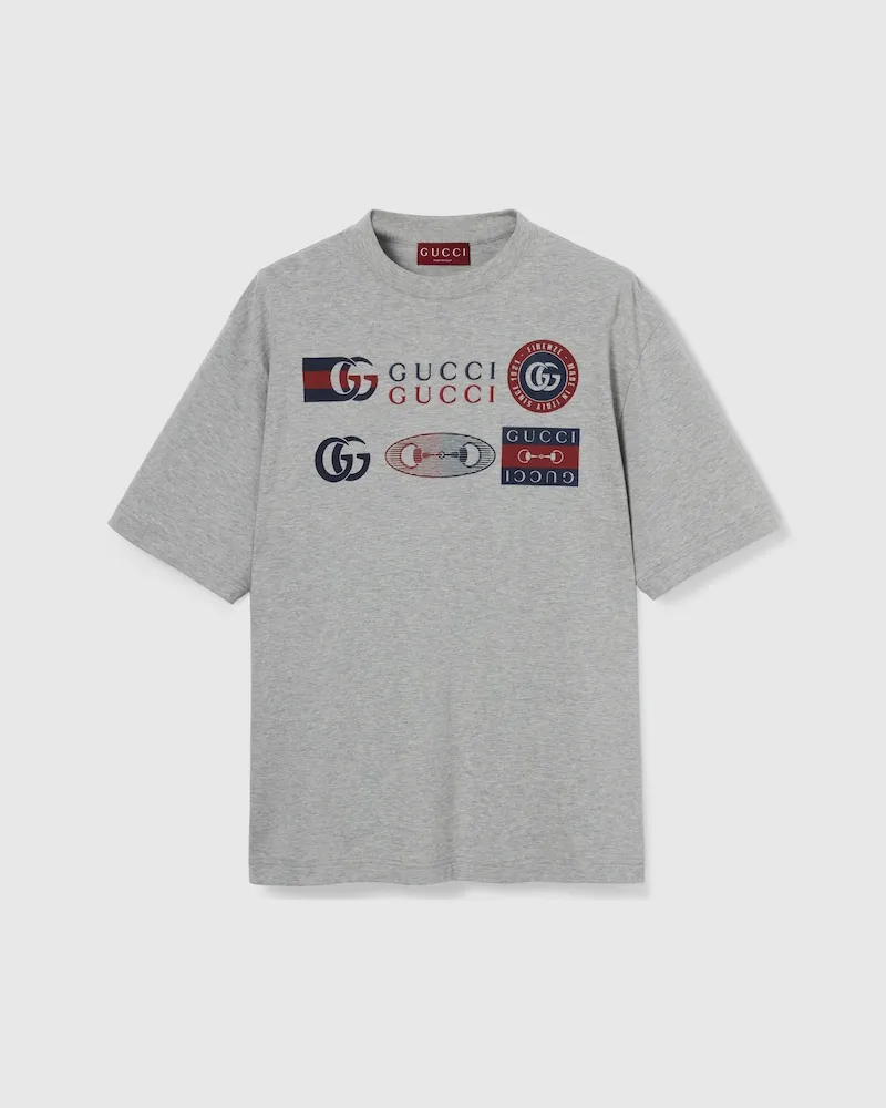 Gucci T-Shirt aus Baumwolljersey Mit Print, Größe Grau