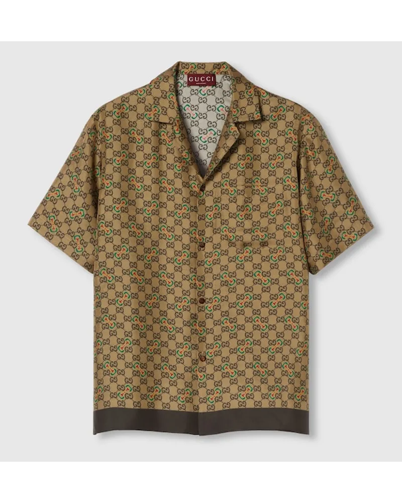 Gucci Hemd Aus Seidentwill Mit GG Horsebit-Print horsebit GrüN