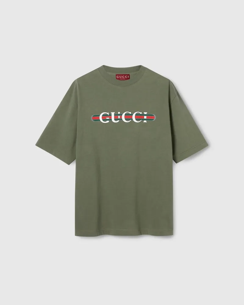 Gucci T-Shirt aus Schwerem Baumwolljersey Mit Print, Größe Grün