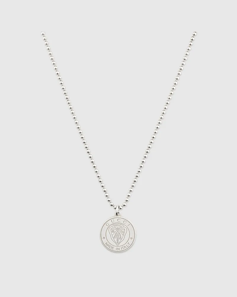 Gucci Wappen-Anhänger Halskette Silber
