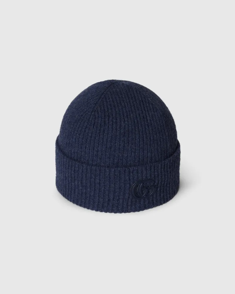 Gucci Mütze aus Kaschmir Mit Patch, Größe Blau