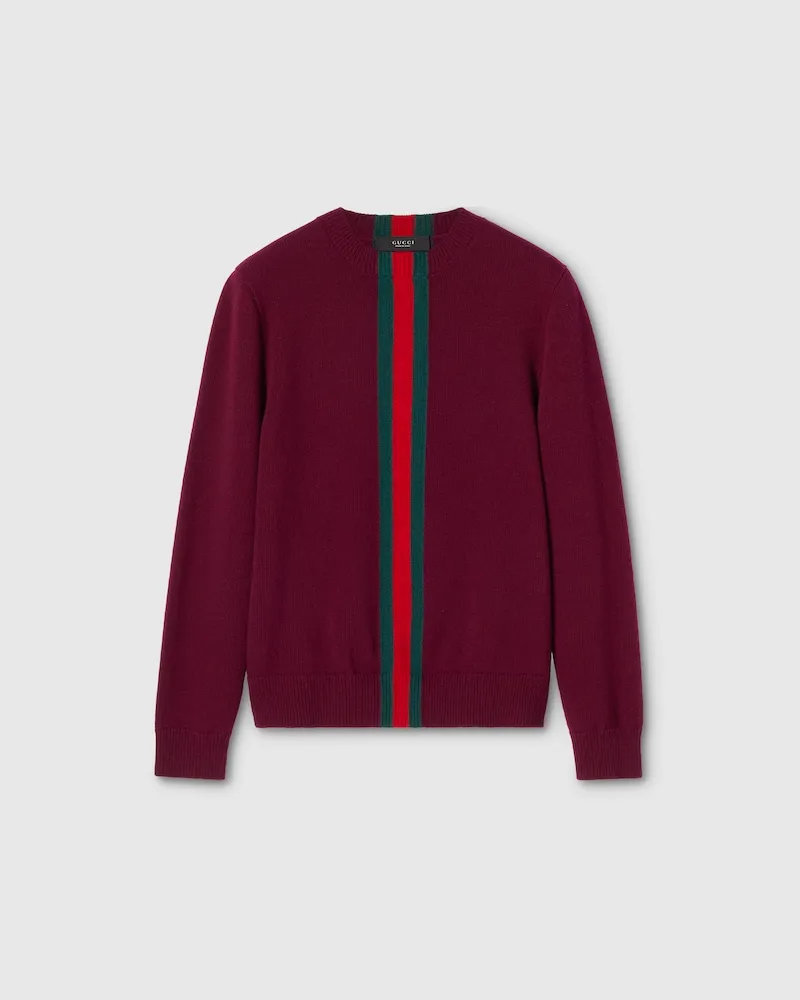 Gucci Pullover aus Wollstrick Mit Web-Intarsie, Größe Bordeauxrot