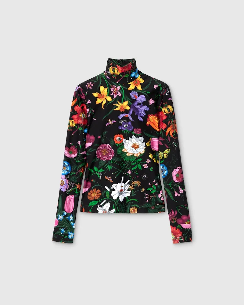 Gucci Rollkragenoberteil aus Schillerndem Jersey Mit Print, Größe Schwarz