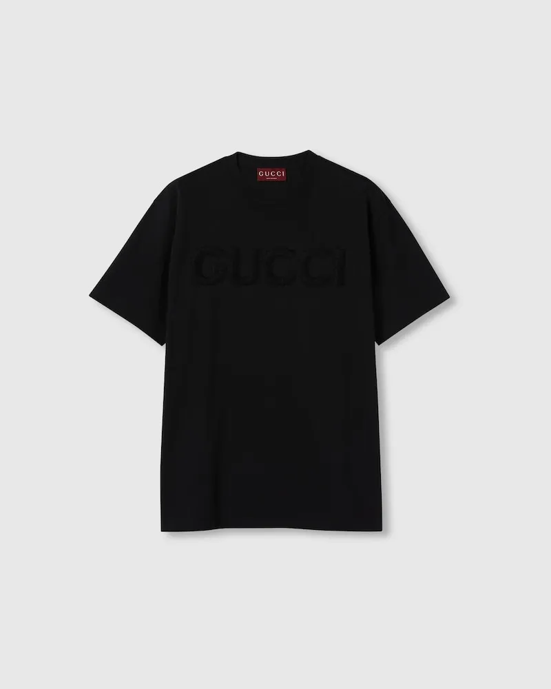 Gucci T-Shirt aus Baumwolljersey Mit Stickerei, Größe Schwarz
