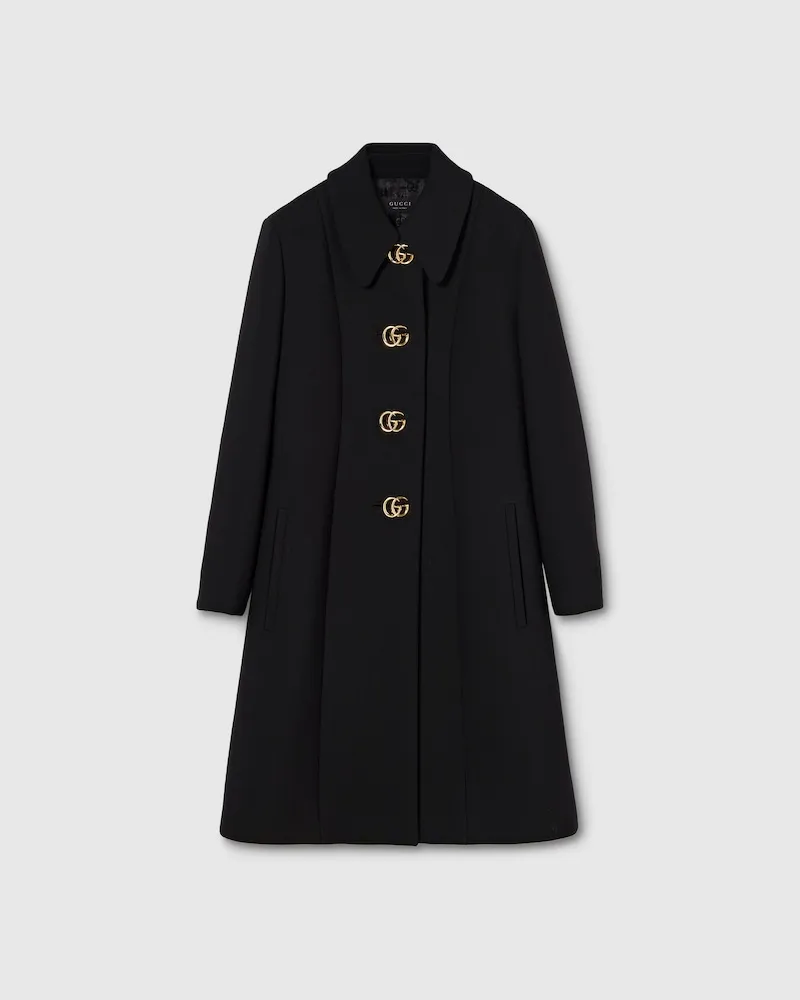 Gucci Mantel aus Wollnatté Mit Doppel G Knopf, Größe Schwarz