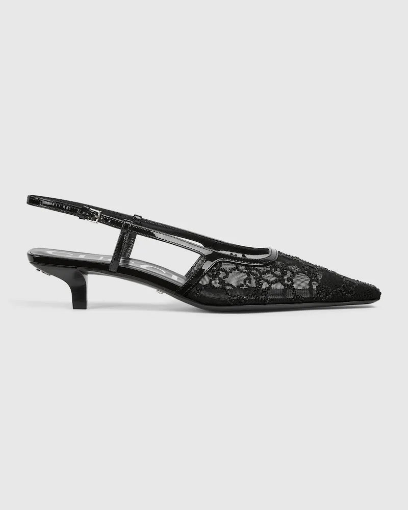 Gucci Damenpumps Mit Fersenriemchen Und GG Kristallen, Größe Schwarz