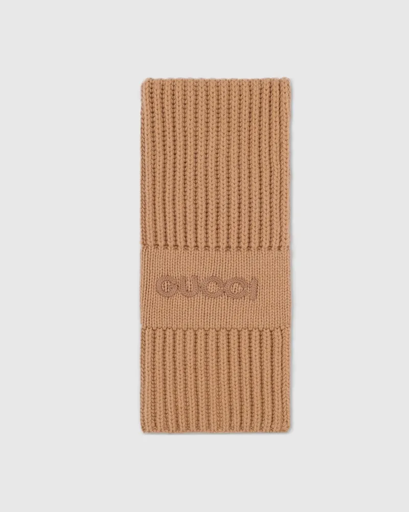 Gucci Schal aus Wolle Und Kaschmir Mit Stickerei Beige