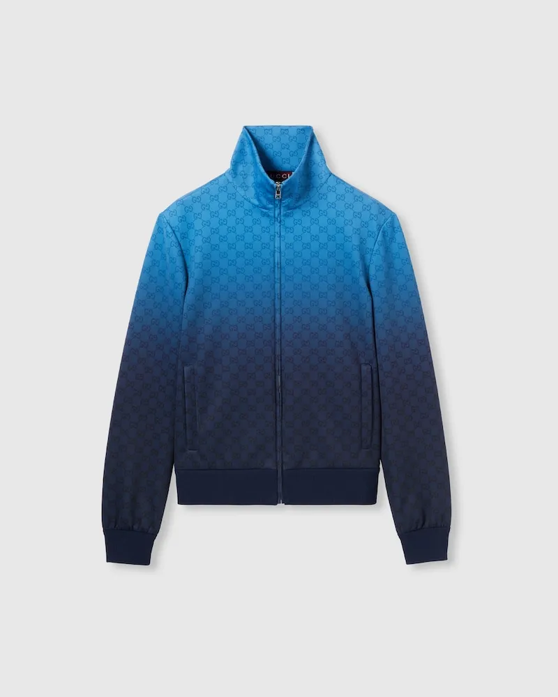Gucci Jacke aus Neopren Mit Print Und Reißverschluss, Größe Blau