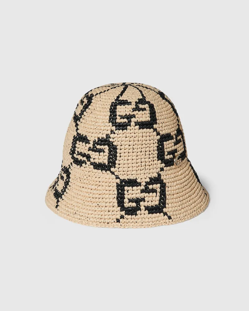 Gucci Fischerhut aus GG Stroh, Größe Beige