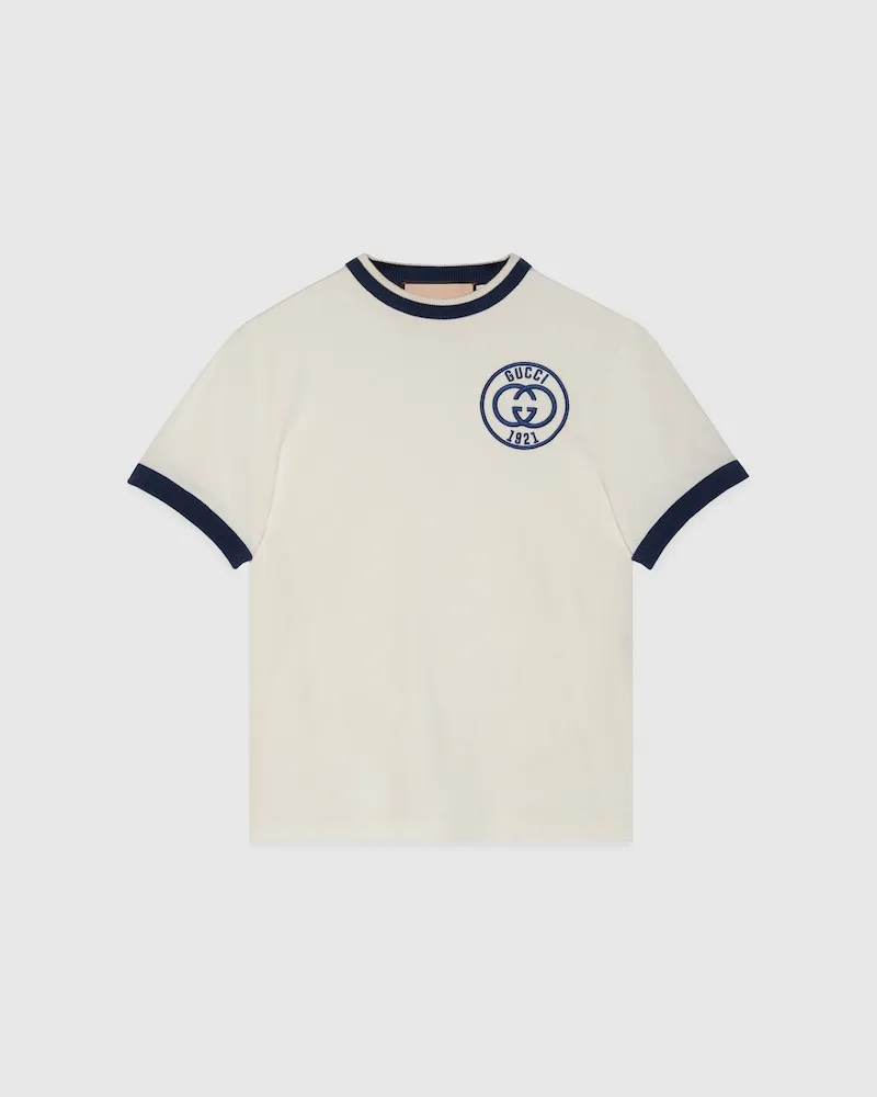 Gucci T-Shirt aus Baumwolljersey Mit Stickerei, Größe Weiß