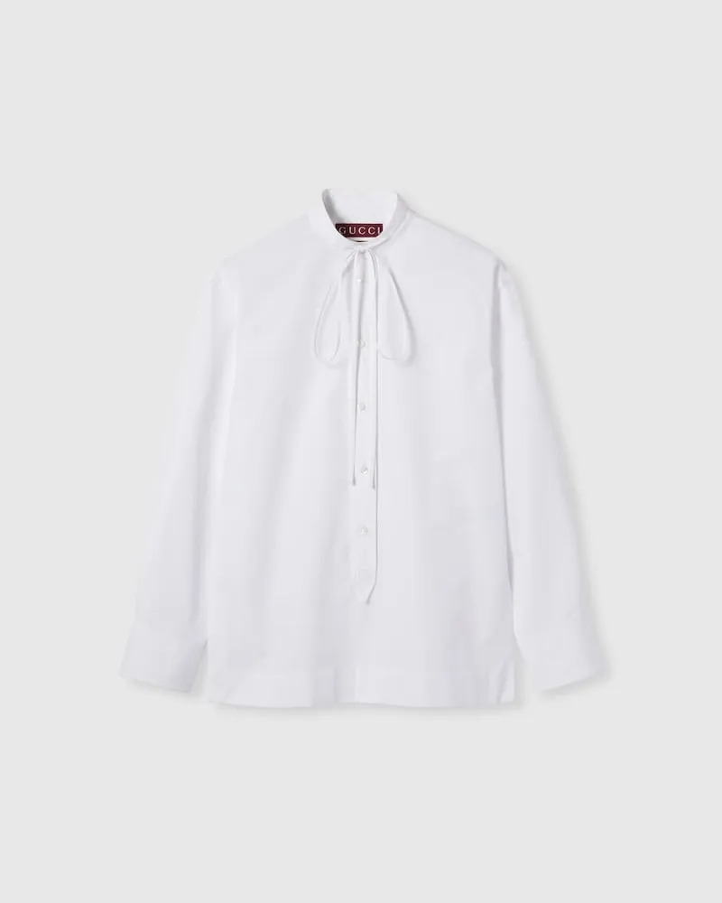 Gucci Bluse aus Baumwollpopeline Mit Stickerei, Größe Weiß